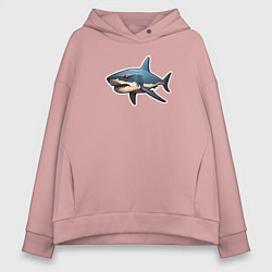 Толстовка оверсайз женская Злая большая белая акула, цвет: пыльно-розовый