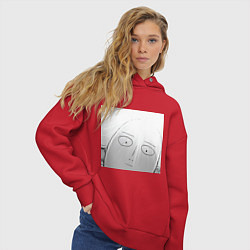 Толстовка оверсайз женская Ванпанчмен Сайтама лысина, цвет: красный — фото 2