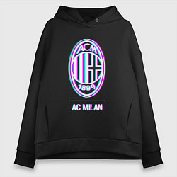 Толстовка оверсайз женская AC Milan FC в стиле glitch, цвет: черный