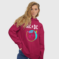 Толстовка оверсайз женская AC DC rock star cat, цвет: маджента — фото 2