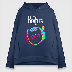 Толстовка оверсайз женская The Beatles rock star cat, цвет: тёмно-синий
