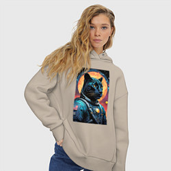 Толстовка оверсайз женская Пантера бравый космонавт - нейросеть, цвет: миндальный — фото 2