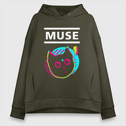 Толстовка оверсайз женская Muse rock star cat, цвет: хаки