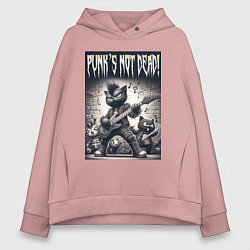 Толстовка оверсайз женская Black kitten - punks not dead, цвет: пыльно-розовый