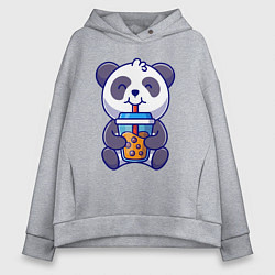Толстовка оверсайз женская Drinking panda, цвет: меланж