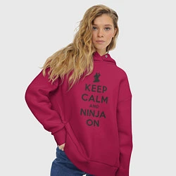 Толстовка оверсайз женская Keep calm and ninja on, цвет: маджента — фото 2