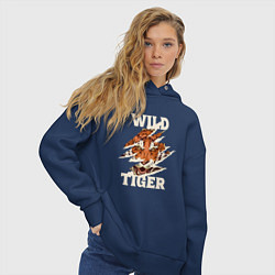 Толстовка оверсайз женская Дикий тигр арт, цвет: тёмно-синий — фото 2