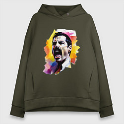 Толстовка оверсайз женская Фредди Меркьюри поет, цвет: хаки