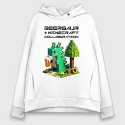 Толстовка оверсайз женская Collaboration of Minecraft and beersaur - ai art, цвет: белый