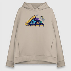 Толстовка оверсайз женская Пицца и космос, цвет: миндальный