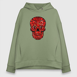 Толстовка оверсайз женская Red decorative skull, цвет: авокадо