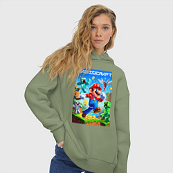 Толстовка оверсайз женская Mario in Minecraft - ai art collaboration, цвет: авокадо — фото 2