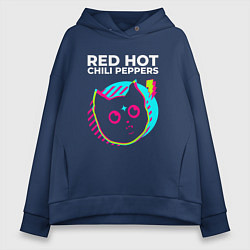 Толстовка оверсайз женская Red Hot Chili Peppers rock star cat, цвет: тёмно-синий