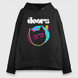 Толстовка оверсайз женская The Doors rock star cat, цвет: черный