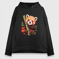 Толстовка оверсайз женская The Red Panda, цвет: черный