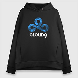 Толстовка оверсайз женская Cloud9 - blue cloud logo, цвет: черный