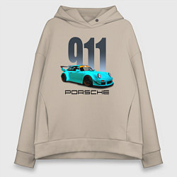 Толстовка оверсайз женская Cпортивный автомобиль Porsche, цвет: миндальный