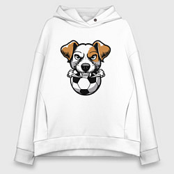 Толстовка оверсайз женская Футбольный Джек Рассел терьер, цвет: белый