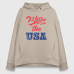 Толстовка оверсайз женская Bless the USA, цвет: миндальный