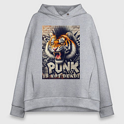 Толстовка оверсайз женская Cool tiger - punks not dead, цвет: меланж