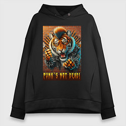 Женское худи оверсайз Punks not dead - motto tiger