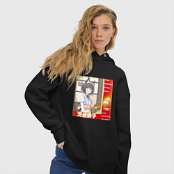 Толстовка оверсайз женская Кошка жена аниме мем, цвет: черный — фото 2