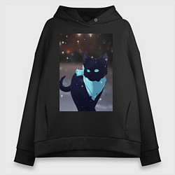 Толстовка оверсайз женская Бездомный бог кот Ято, цвет: черный