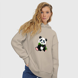 Толстовка оверсайз женская Красивый медведь панда, цвет: миндальный — фото 2