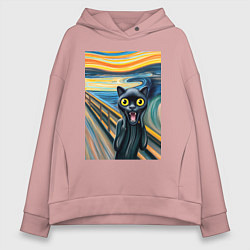 Толстовка оверсайз женская Пантера кричит - мем нейросеть, цвет: пыльно-розовый
