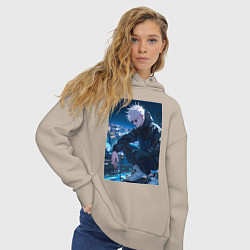 Толстовка оверсайз женская Магическая битва Сатору Годзё арт, цвет: миндальный — фото 2