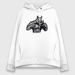 Толстовка оверсайз женская Носорог боец, цвет: белый