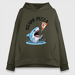 Толстовка оверсайз женская Shark pizza - ai art fantasy, цвет: хаки