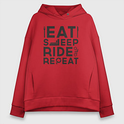 Толстовка оверсайз женская Eat sleep ride repeat, цвет: красный