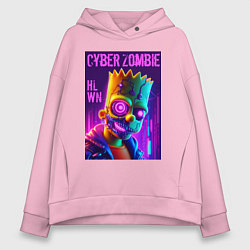 Толстовка оверсайз женская Bart Simpson cyber zombie - halloween ai art, цвет: светло-розовый