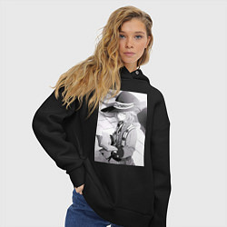 Толстовка оверсайз женская Реинкарнация безработного Рокси Мигурдия учитель м, цвет: черный — фото 2