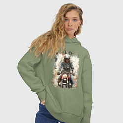Толстовка оверсайз женская Акварель -мотоциклист, цвет: авокадо — фото 2