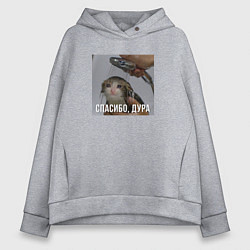 Толстовка оверсайз женская Котик под душем спасибо дура, цвет: меланж