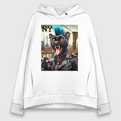 Толстовка оверсайз женская Чувак пантера панк с фотоаппаратом - нейросеть, цвет: белый