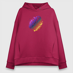 Толстовка оверсайз женская Орнамент со скрипичным ключом, цвет: маджента