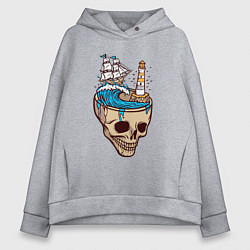 Толстовка оверсайз женская Кораблик в черепе, цвет: меланж