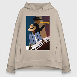 Толстовка оверсайз женская Музыкант джаз, цвет: миндальный