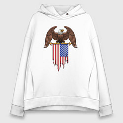 Толстовка оверсайз женская Орёл с американским флагом, цвет: белый