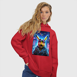 Толстовка оверсайз женская Pikachu brave cyber pilot - neon glow, цвет: красный — фото 2