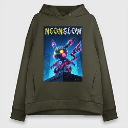 Толстовка оверсайз женская Neon glow - cyber Pikachu, цвет: хаки