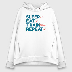 Толстовка оверсайз женская Eat sleep train repeat - blue and red, цвет: белый