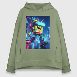 Толстовка оверсайз женская Cyber Sponge Bob - neon glow fantasy, цвет: авокадо