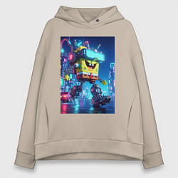 Толстовка оверсайз женская Cyber Sponge Bob - neon glow fantasy, цвет: миндальный