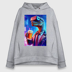 Толстовка оверсайз женская Пивозавр в виртуальных очках - нейроарт, цвет: меланж