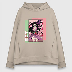 Толстовка оверсайз женская Клинок рассекающий демонов Незуко Демон, цвет: миндальный