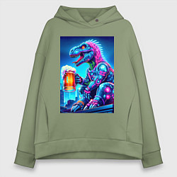 Женское худи оверсайз Cyber tyrannosaur with a mug of beer - ai art fant